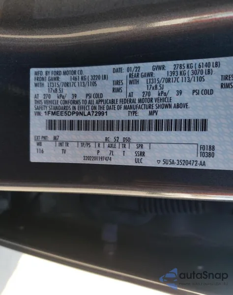 2022 Ford Bronco Base from USA, damaged, VIN 1FMEE5DP9NLA72991